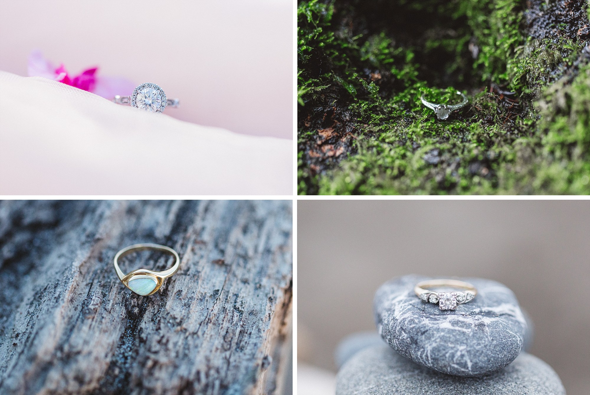collage of engagement ring photography