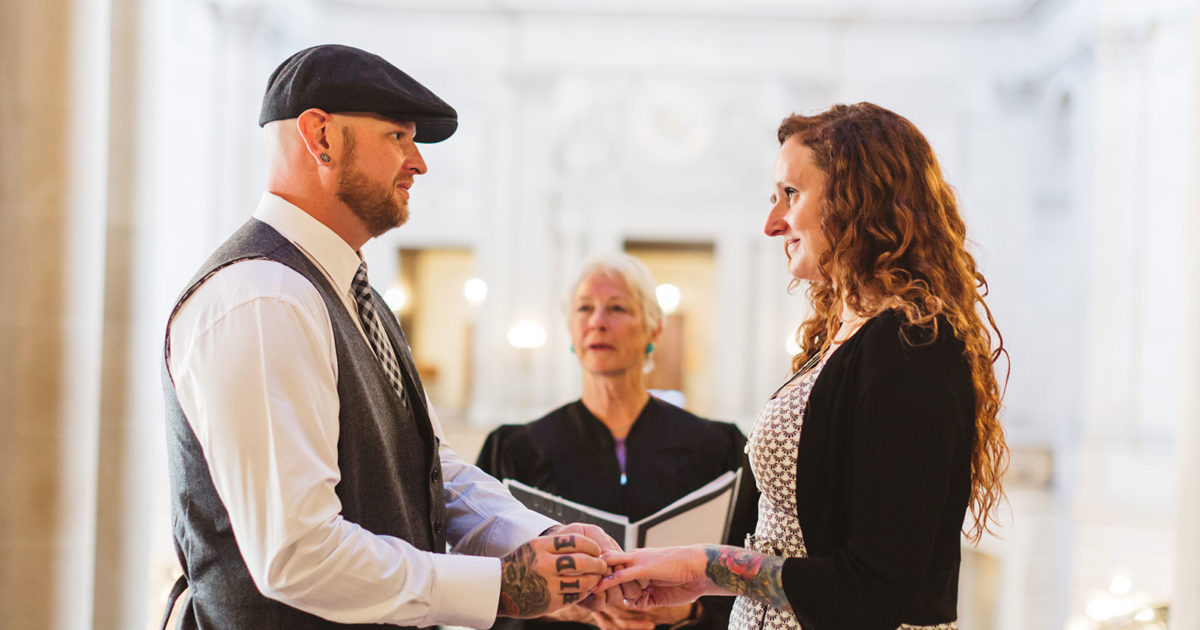 tattooed couple eloping at san francisco city hall